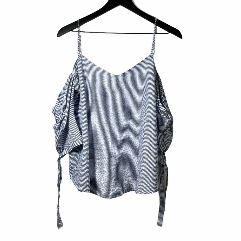 Bleuh Ciel | Blue&White Striped Cold Shoulder Top